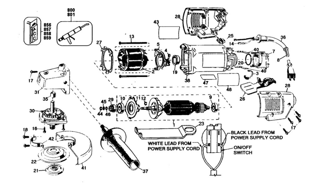Grinder Assembly Diagram and Parts List for 2750TY101  Black and Decker Angle Grinder